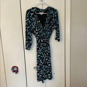 Liz Claiborne Teal and Black Long Sleeve Dress